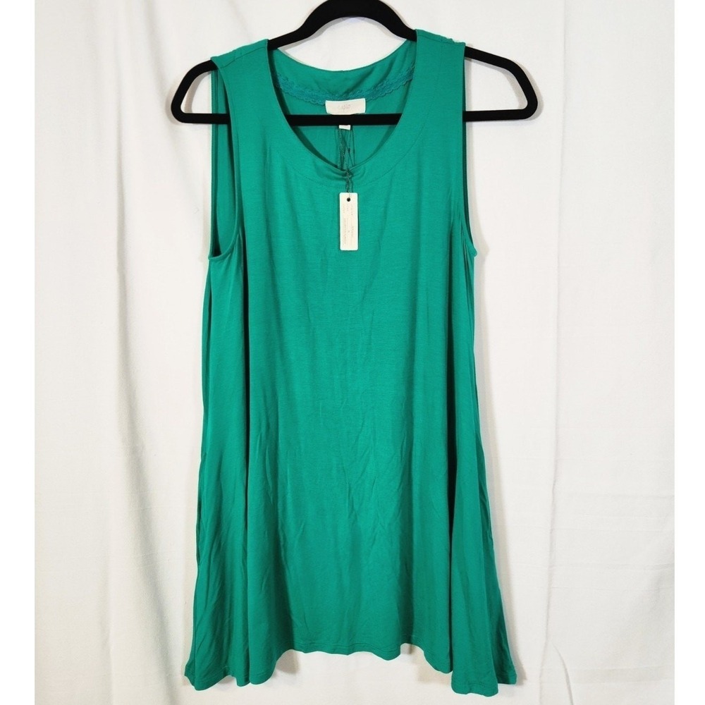 NEW Cupio Medium $75 Green Stretch Tank A-Line Dress Trapeze Summer Goddess